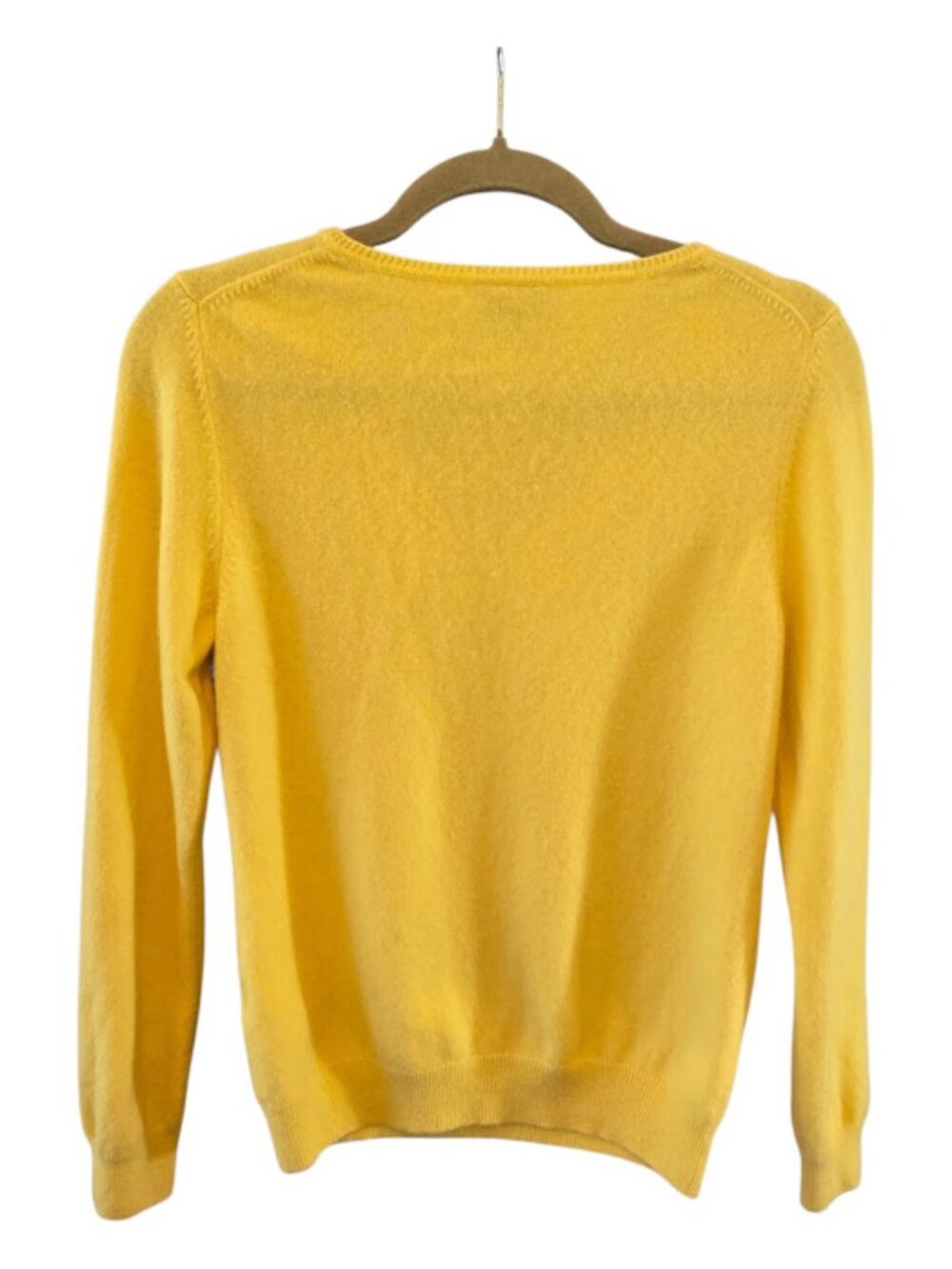 PURE CASHMERE TALBOTS SWEATER YELLOW PETITE MEDIUM VNECK PULLOVER SOFT LUXURY - Picture 4 of 7